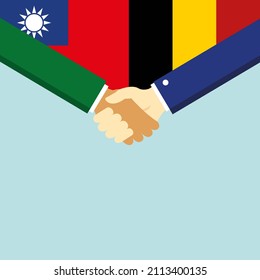 The handshake and two flags: Taiwan and Belgium. illustration