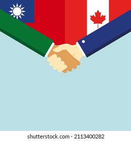 El apretón de manos y dos banderas: Taiwán y Canadá. ilustración