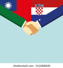 El apretón de manos y dos banderas: Taiwán y Croacia. ilustración