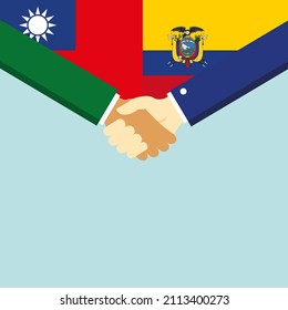 El apretón de manos y dos banderas: Taiwán y Ecuador. ilustración