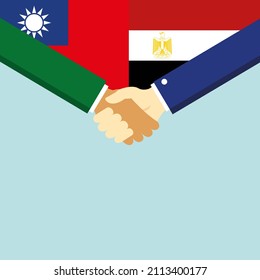 Der Handschlag und zwei Flaggen: Taiwan und Ägypten. Illustration