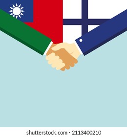 Der Handschlag und zwei Flaggen: Taiwan und Finnland. Illustration