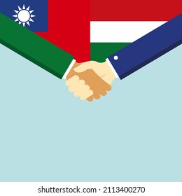 The handshake and two flags: Taiwan and Hungary. illustration