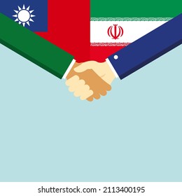 The handshake and two flags: Taiwan and Iran. illustration
