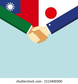 The handshake and two flags: Taiwan and Japan. illustration