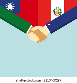 The handshake and two flags: Taiwan and Peru. illustration