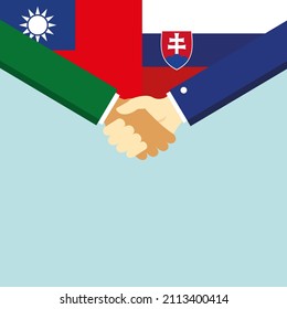 The handshake and two flags: Taiwan and Slovakia. illustration