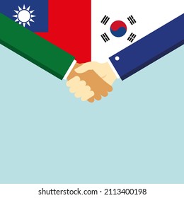 The handshake and two flags: Taiwan and South Korea. illustration