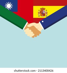 The handshake and two flags: Taiwan and Spain. illustration