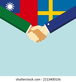 Der Handschlag und zwei Flaggen: Taiwan und Schweden. Illustration