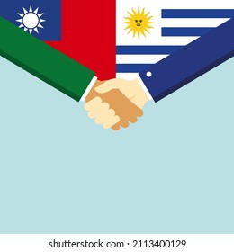 The handshake and two flags: Taiwan and Uruguay. illustration