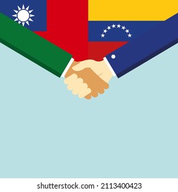 The handshake and two flags: Taiwan and Venezuela. illustration