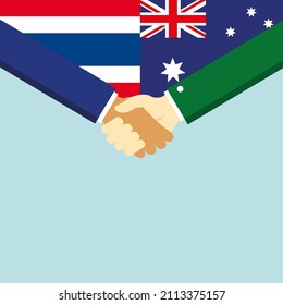 The handshake and two flags: Thailand and Australia. Illustration
