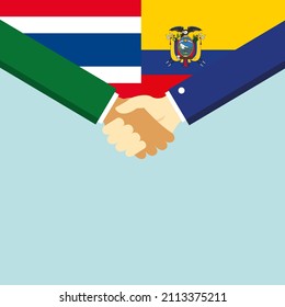 The handshake and two flags: Thailand and Ecuador. Illustration