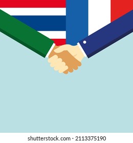 The handshake and two flags: Thailand and France. Illustration