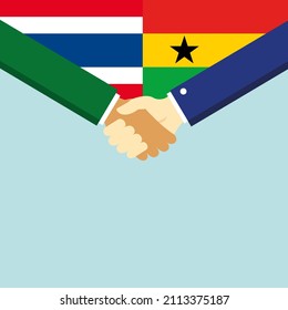 The handshake and two flags: Thailand and Ghana. Illustration