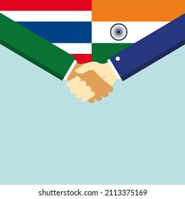 Der Handschlag und zwei Flaggen: Thailand und Indien. Illustration
