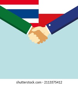 Der Handschlag und zwei Flaggen: Thailand und Polen. Illustration