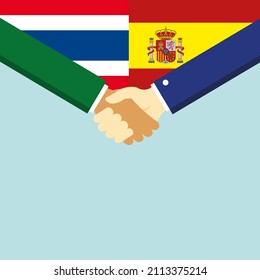 The handshake and two flags: Thailand and Spain. Illustration