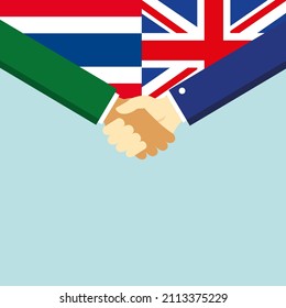 The handshake and two flags: Thailand and United Kingdom. Illustration