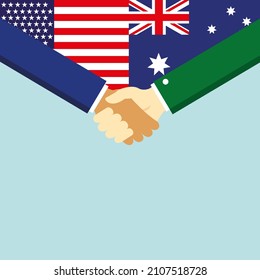 El apretón de manos y dos banderas: Estados Unidos y Australia. Ilustración