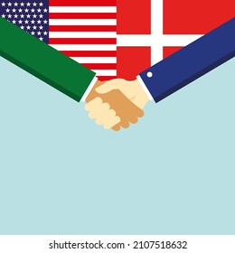 The handshake and two flags USA and Denmark. Illustration