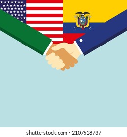 The handshake and two flags USA and Ecuador. Illustration