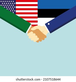 El apretón de manos y dos banderas: Estados Unidos y Estonia. Ilustración