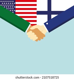 The handshake and two flags USA and Finland. Illustration