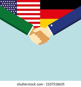 The handshake and two flags USA and Germany. Illustration