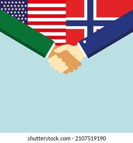 The handshake and two flags USA and Norway. Illustration