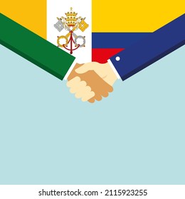 The handshake and two flags: Vatican and Colombia. illustration