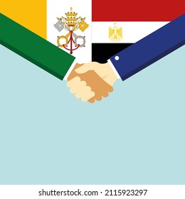 El apretón de manos y dos banderas: El Vaticano y Egipto. ilustración