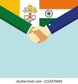 El apretón de manos y dos banderas: El Vaticano y la India. ilustración