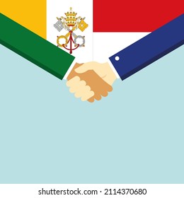 The handshake and two flags: Vatican and Indonesia. illustration