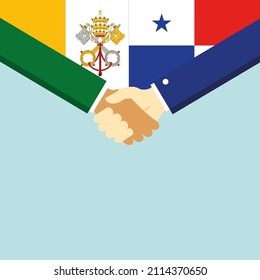 El apretón de manos y dos banderas: El Vaticano y Panamá. ilustración