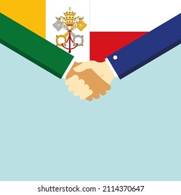 The handshake and two flags: Vatican and Poland. illustration