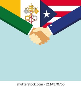The handshake and two flags: Vatican and Puerto Rico. illustration