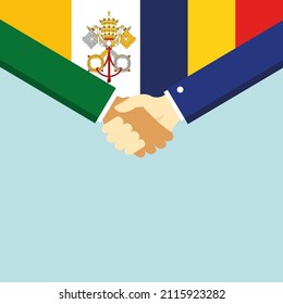 The handshake and two flags: Vatican and Romania. illustration