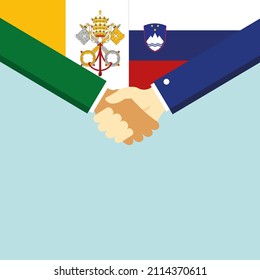 The handshake and two flags: Vatican and Slovenia. illustration