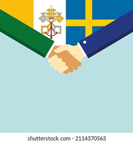 The handshake and two flags: Vatican and Sweden. illustration