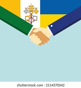 The handshake and two flags: Vatican and Ukraine. illustration