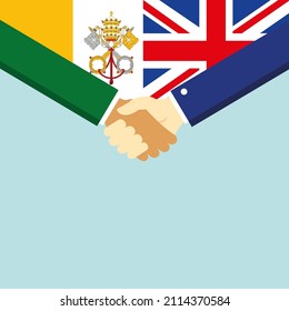 The handshake and two flags: Vatican and United Kingdom. illustration