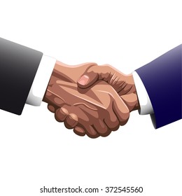 Handshake of two men in business suits of the contracting or greet