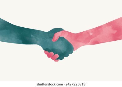 Handshake of two people in watercolor style. Vector illustration.