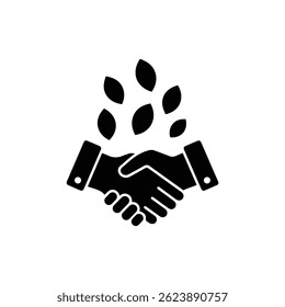 Handshake Under Falling Leaves Icon Black – Agreement, Autumn, Partnership