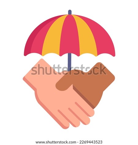 Handshake under umbrella, concept of security treaty flat icon 