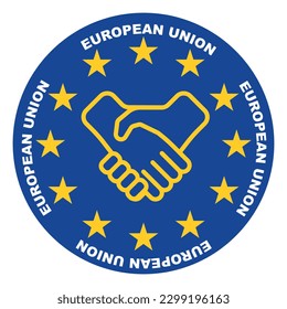 Handshake with Union flag. European union cooperation icon.
