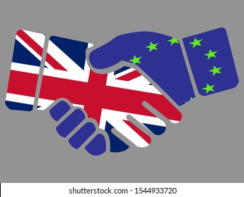Handshake with United Kingdom and Euro flags vector