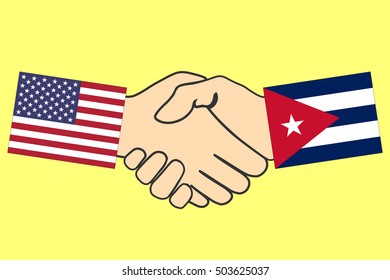 Handshake with USA and Cuba flag, Handshake icon, business agreement handshake, vector illustration.